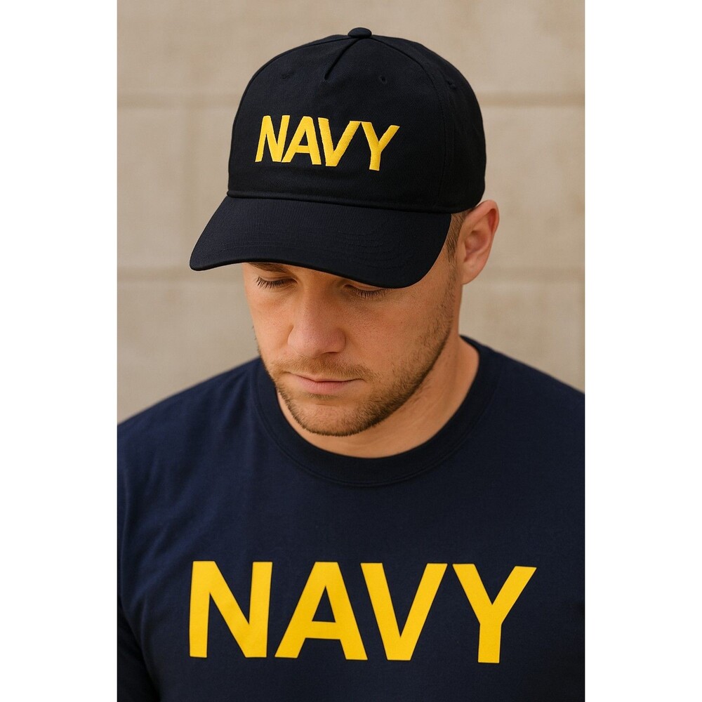 U.S. Navy Snapback Hat Black Gold Made in USA Flat Top Cap Embroidery Snapback